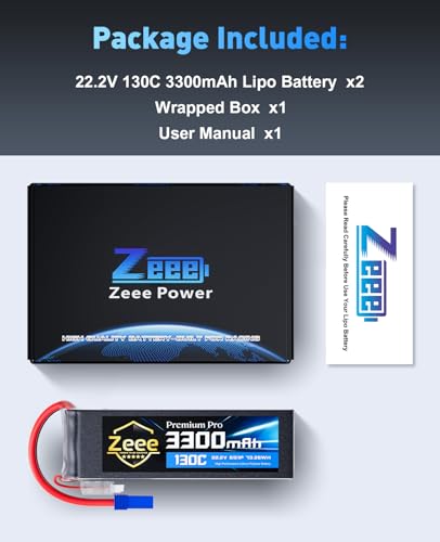 Zeee Premium Pro 6S Lipo Battery 3300mAh 22.2V 130C with EC5 Plug (2 Packs)