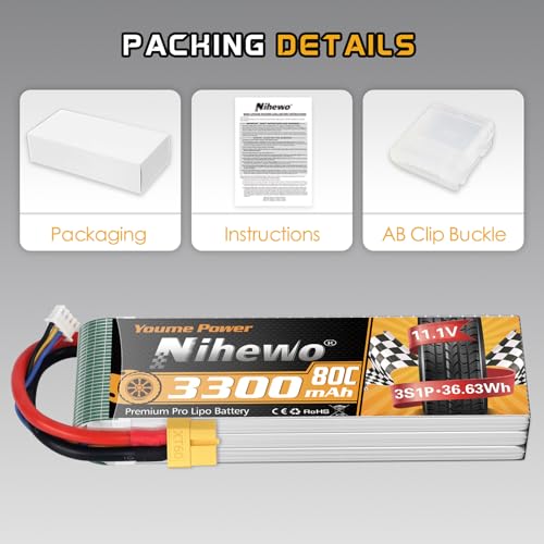 3S Lipo Battery XT60 11.1V 3300mAh 80C 2pcs for RC Truck Drone Boat