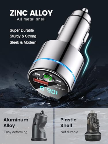 RIWUSI FM Transmitter for Car Bluetooth 5.3, Wireless FM Radio Car Adapter - color: Silver