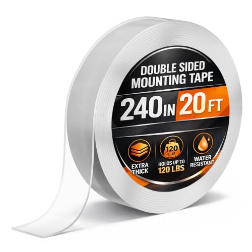 HYQO Clear Double Sided Tape Heavy Duty, 2X Thick 0.08 in, 1.2 in x 20 Ft - size: 1.2" x 240" (0.08" Thick)