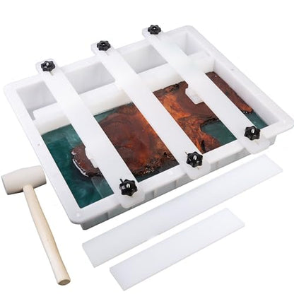 Kalinta Large Adjustable Epoxy Mold with Divider-39x19.5x3 in No-Seal Resin Mold Integrated Clamping System, Perfect for Beginners & Experienced Artists Alike - Ideal for Creative Resin Art Projects - size: 39"x19.5"x3"