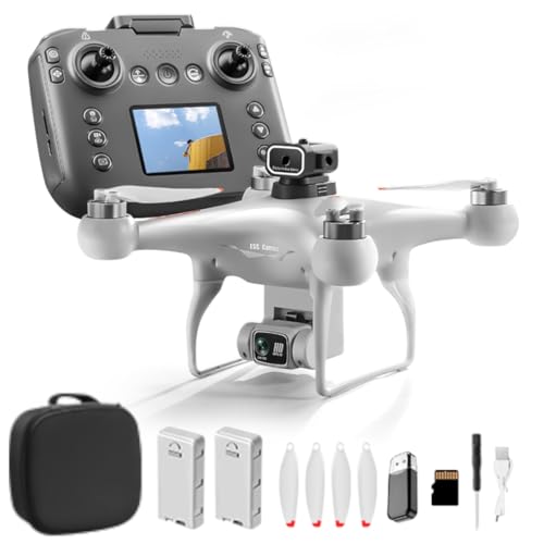RC Hobby Drone with Screen Display Remote Control, 1080P Dual Camera, Speed Adjustment, Altitude Hold, One-Key Takeoff, 3D Flips, 2 Batteries, Hovering, Brushless Motor, APP Control, Plane Copter, LED Lights, Adult Beginners FPV Quadcopter Airplane Helico