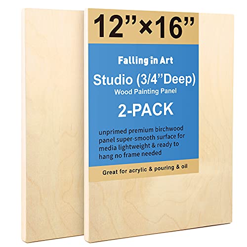 Falling in Art 2 Pack 12x16 Unfinished Birch Wood Panels Kit for Painting - size: 12*16 2-pack