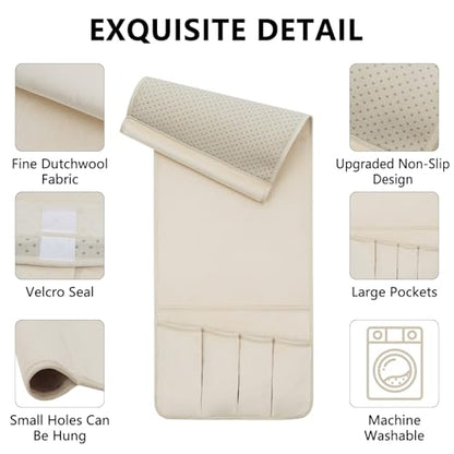 Remote Control Holder for Armchair Caddy, Remote Holder with 5 Pockets - color: Beige, size: 35"x12.4"