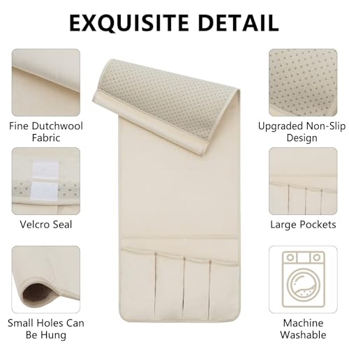 Remote Control Holder for Armchair Caddy, Remote Holder with 5 Pockets - color: Beige, size: 35"x12.4"