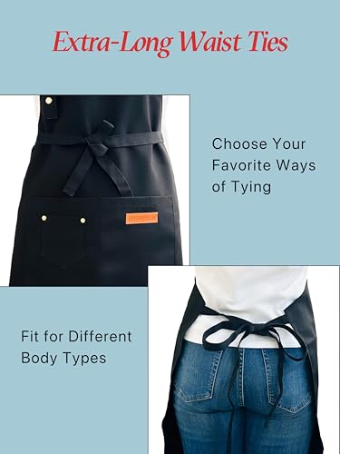 Aprons for Women Men, Water-Resistant Kitchen Aprons for Cooking - color: Black