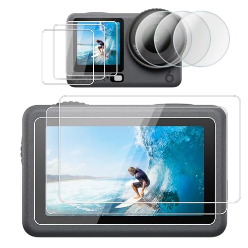[3+3+3 Pack] kinokoo Screen Protector for DJI Osmo Action 6, Perfectly Compatible with DJI Action 6 Screen & Front & Rear Lens Protector Set, 0.25mm 9H Tempered Glass, Anti-Scratch, Anti-Fingerprint, Full Coverage, Easy to Install Accessories for DJI Acti