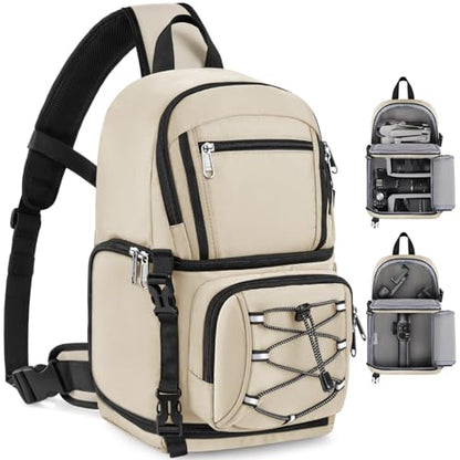 RAINSMORE Camera Sling Bag, Small Dslr/Mirrorless Camera Bag & Case - color: Beige
