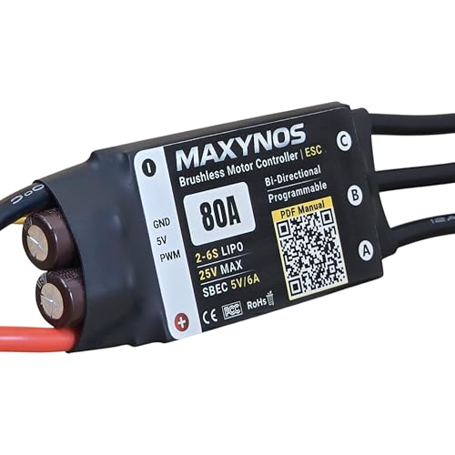 Bidirectional 80A Electronic Speed Controller, 2-6S Lipo ESC with XT60 Connector, 7.4-25V, for RC Vehicles, Drones, Robotics, & Underwater Thrusters - size: 80A