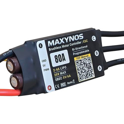 Bidirectional 80A Electronic Speed Controller, 2-6S Lipo ESC with XT60 Connector, 7.4-25V, for RC Vehicles, Drones, Robotics, & Underwater Thrusters - size: 80A