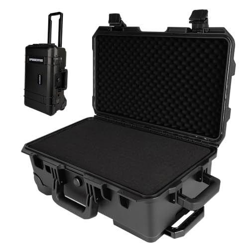 Rolling Hard Case, IP67 Protective Cases with Customizable Foam, Lockable Camera Gear Case with Wheels for Photography Equipment, Tools, 22.05x13.78x9.25in, Black