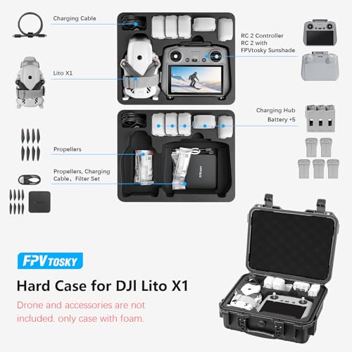 FPVtosky Waterproof Hard Case for Lito X1, Fly More Combo, Compatible with RC 2 Controller, Battery, Charger Hub and Other Accessories[CASE ONLY]