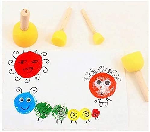 WAFJAMF 60 Pcs Round Sponges Brush Set 4 Sizes DIY Painting Tools Yellow - color: Yellow