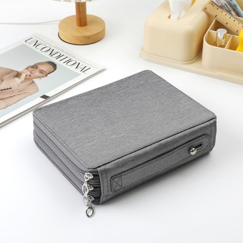 Canvas 120 Slots Pencil Case 3-Layer Zipped Holder w/Handle - color: Grey, size: 120