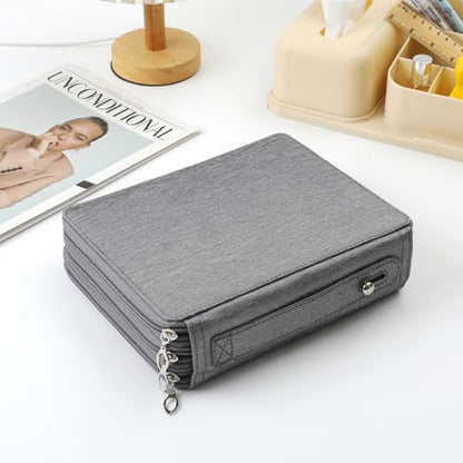 Canvas 120 Slots Pencil Case 3-Layer Zipped Holder w/Handle - color: Grey, size: 120