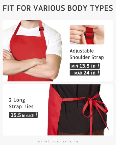 Syntus Chef Apron for Men Women with Pockets, Thick Grilling BBQ Apron - color: Red