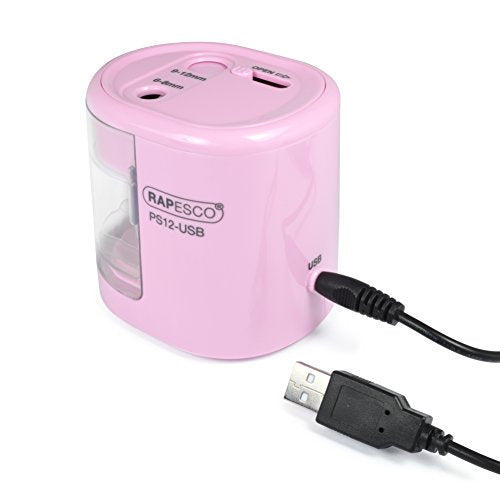 RAPESCO 1446 Automatic Electric USB/Battery Pencil Sharpener, Candy Pink - color: Candy Pink