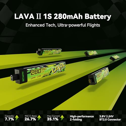 BETAFPV 5pcs Lava II 1S 280mAh LiHV Battery 3.8V 95C with BT2.0 Connector