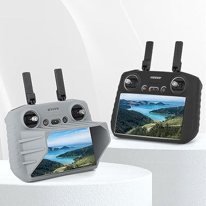 Silicone Case For DJI RC 2 Screen Remote Control, Protective Silicone Cover Case/With Sun Hood Drone Remote Control Accessories (Black) - color: Black