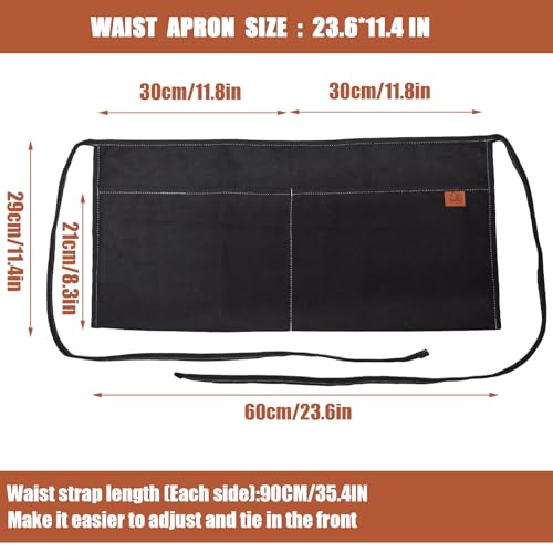 2 Pocket Canvas Work Waist Apron Unisex Tool Utility Apron Tool Belt Woodworkers Artists - color: Bk