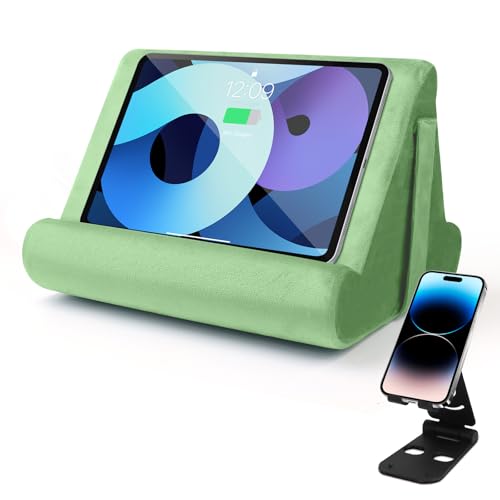 Multi-Angle Tablet Stand with Soft Pad Cushion and Net Pocket - Universal Lazy Holder for Lap, Knee, Sofa and Bed(Green) - color: Green