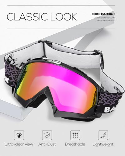 Motorcycle Glasses Goggles Dirt Bike Motocross Safety ATV Tactical Riding (Hd Purple-black, Adult) - color: Hd Purple-black