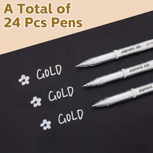 Motiskyy 24 Pcs Gold Silver White Ink Gel Pens Bulk 1mm, White - color: White