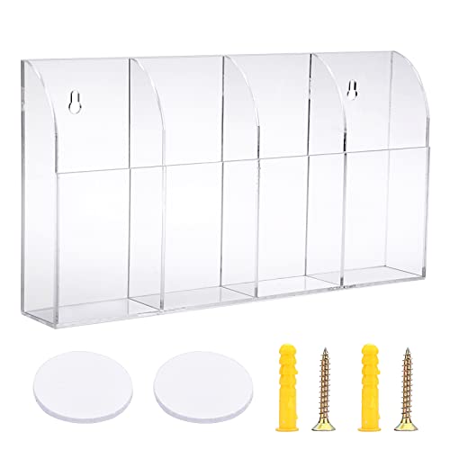 Hipiwe Wall Mount Remote Control Holder, 4-Slot Acrylic TV Remote Caddy