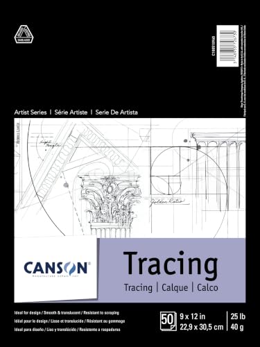 Canson Foundation Tracing Paper Pad for Ink, Pencil and Markers, Fold Over, 25 Pound, 9 x 12 Inch, 50 Sheets