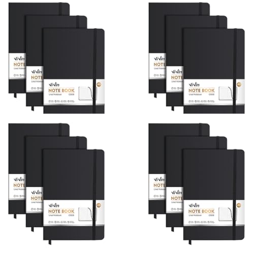 ViVin 12 Pack A5 Hardcover Lined Notebook,192 pg College Ruled 5.5x8.3 - color: Black, size: 12 Pack