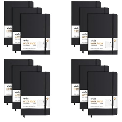 ViVin 12 Pack A5 Hardcover Lined Notebook,192 pg College Ruled 5.5x8.3 - color: Black, size: 12 Pack