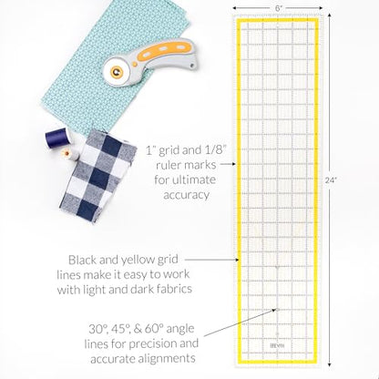 WA Portman 24x36 Fabric Cutting Mat for Sewing, Rotary Cutter & Clear Ruler - size: 24" x 36"