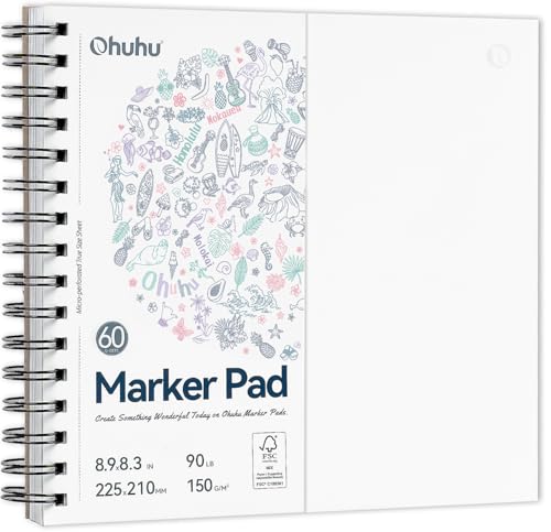 Ohuhu 8.3"x8.3" Double-Sided Bleedproof Marker Pad Art Sketchbook 60 Sheets - size: 8.3" x 8.3"