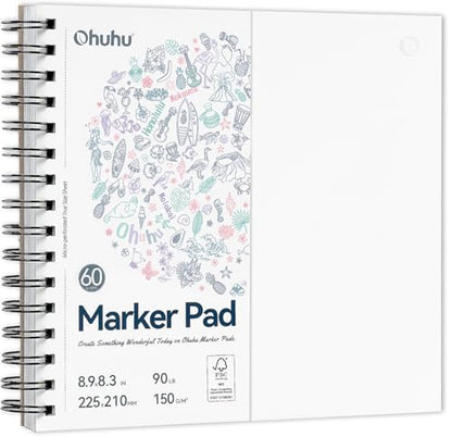 Ohuhu 8.3"x8.3" Double-Sided Bleedproof Marker Pad Art Sketchbook 60 Sheets - size: 8.3" x 8.3"