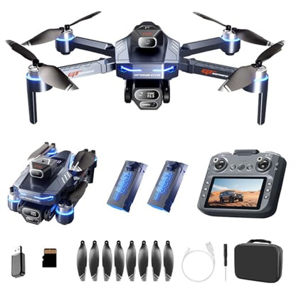 FPV Drone with HD Camera for Adults, RC Drones with 5 Inch LCD Screen on Controller, Obstacle Avoidance, Brushless Motor, One Key Start, Optical Flow Positioning, Headless Mode, Foldable RC Quadcopter with SD Card & 2 Batteries & Portable Carrying Case, U