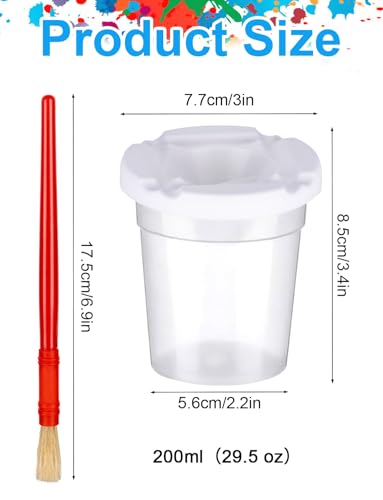 YGAOHF 8 Packs No Spill Paint Cups with Lids, Large Paint Water Cup with 8 Pcs Paint Brushes, Arts and Crafts Supplies
