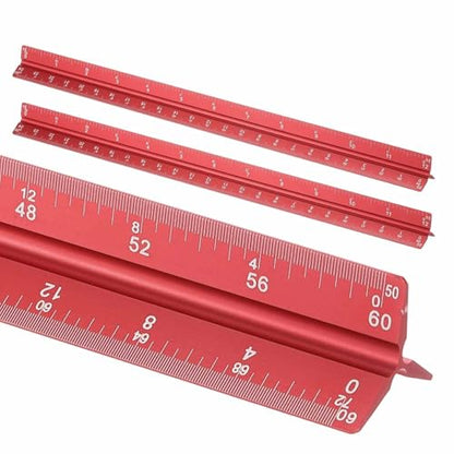 HARFINGTON 2 Pcs Architectural Scale Ruler, 12 Inch Standard Aluminum Alloy Architect Triangular Large Scale Laser-Etched Blueprint Drafting Ruler for Architects Engineers, Red - color: Red, size: 12 Inch