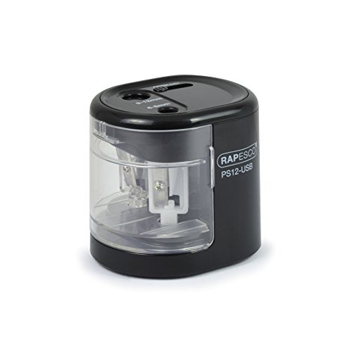 Rapesco 1449 PS12-USB Electric Pencil Sharpener, Dual Hole, Black - color: Black