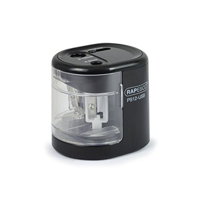 Rapesco 1449 PS12-USB Electric Pencil Sharpener, Dual Hole, Black - color: Black