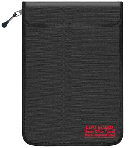 10.24"x13.78" Black Lipo Safe Bag with Fireproof Zipper Fireproof Edge wrapping Fireproof wire,Home Office Travel Fireproof Safe Storage for Cash Valuables Jewelry Passport Power bank Lipo Battery - size: 26*35cm Black