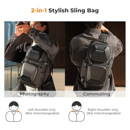 K&F CONCEPT Hardshell Camera Sling Bag, 10L EVA Case with Tripod Holder - color: Hardshell-black, size: Large