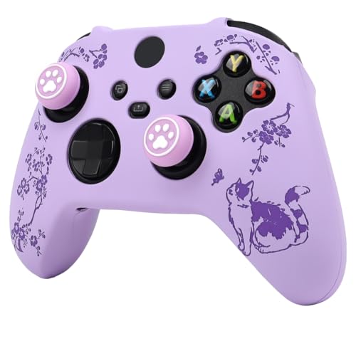 Cat Among Blossoming Branches Skin Compatible with Xbox Series X Wireless Controller, RALAN Protector Case， Customised Thumb Grips Cap - color: Cat Purple