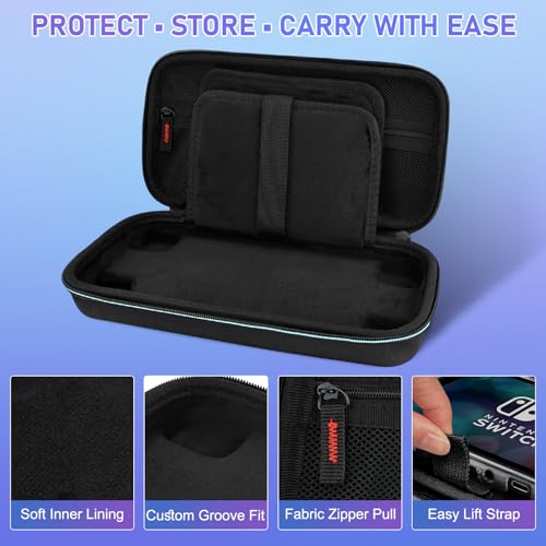 ARVOK Accessories Bundle for Nintendo Switch 2 case, Portable Carrying Case with Game Card Slots, Clear Hard Shell Protective Cover, 2 Screen Protectors & 4 Thumb Grips, Travel & Storage Kit