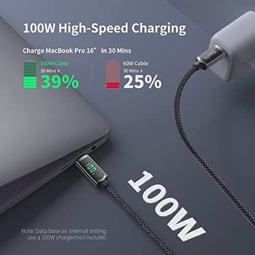 SOOPII 100W USB C Cable with LED Display,Nylon Braided,Black [4FT,2Pack] - color: Black, size: 4 Feet (2-Pack) 100W