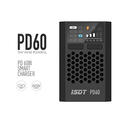 ISDT PD60 Bundle: PD60S XT60 60W 6A Type-C Battery Balance Charger for 1-4S Lipo Battery & 6S 80C 1300mAh Smart Battery for RC Car Plane FPV Drone (2 Packs)