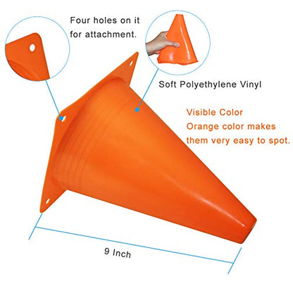 9 Inch Plastic Training Traffic Cones, Sport Cones, Set of 10/12/24 - color: 10 Pack Orange