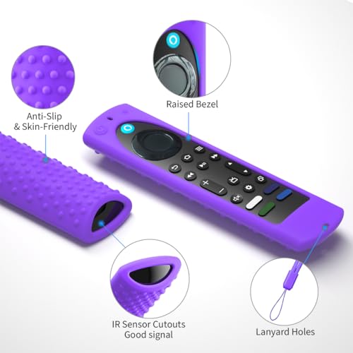 6.4 Inch Silicone Cover Compatible with Fire TV Stick 4K Max 2nd gen 2023 Remote Control,Silicone Case for Toshiba/Insignia Smart TV Remote Anti-Slip Sleeve Cover with Lanyard(Purple) - color: PURPLE