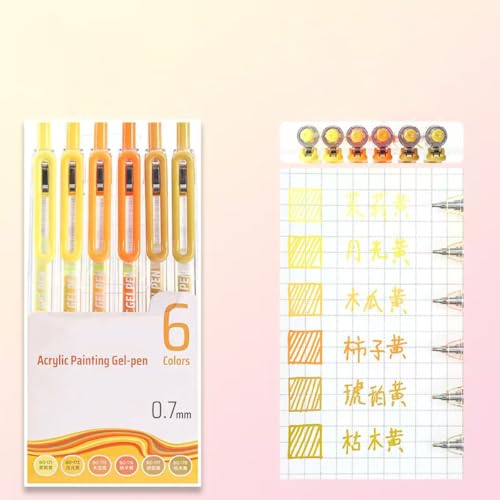 6 Colors 0.7mm Fine Pointed Acrylic Gel Pen Set,Warm Yellow - color: Yellow