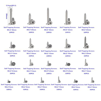 M2.2-M5.5 304 SS Phillips Flat Head Pointed Self Tapping Screws Kit - size: M2.2 M2.6 M2.9 M3.5 M4.2 M4.8 M5.5