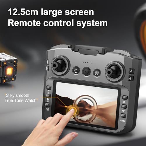 RC Drone With Screen On Controller (4.92in), UHD Dual Camera, Brushless Motor, Optical Flow Hovering, 360° Propeller Guard, 6-Axis Gyro, Headless Mode, One-Key Takeoff/Landing, 3-Speed Adjustable, 50X Zoom, Gesture Control, Trajectory Flight, Night LED, 2